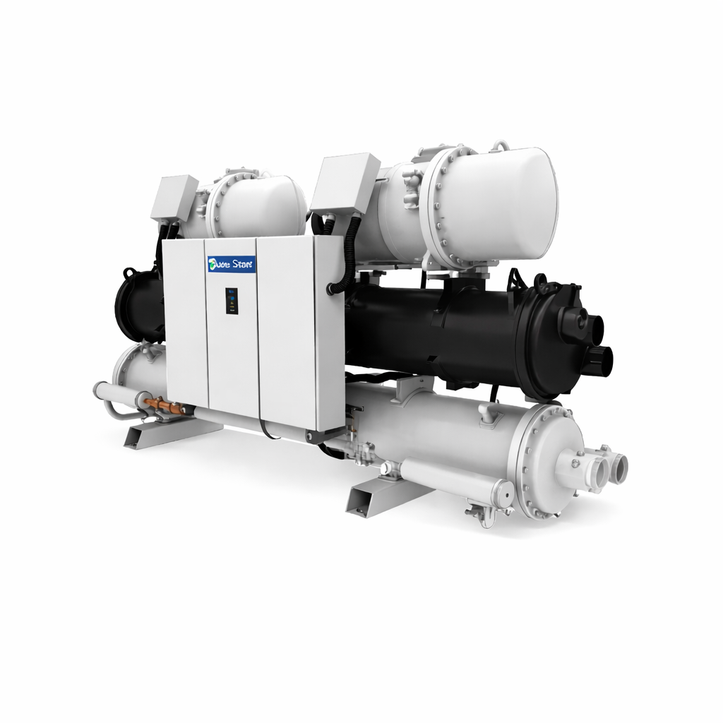 Water cooled screw chillers configured series